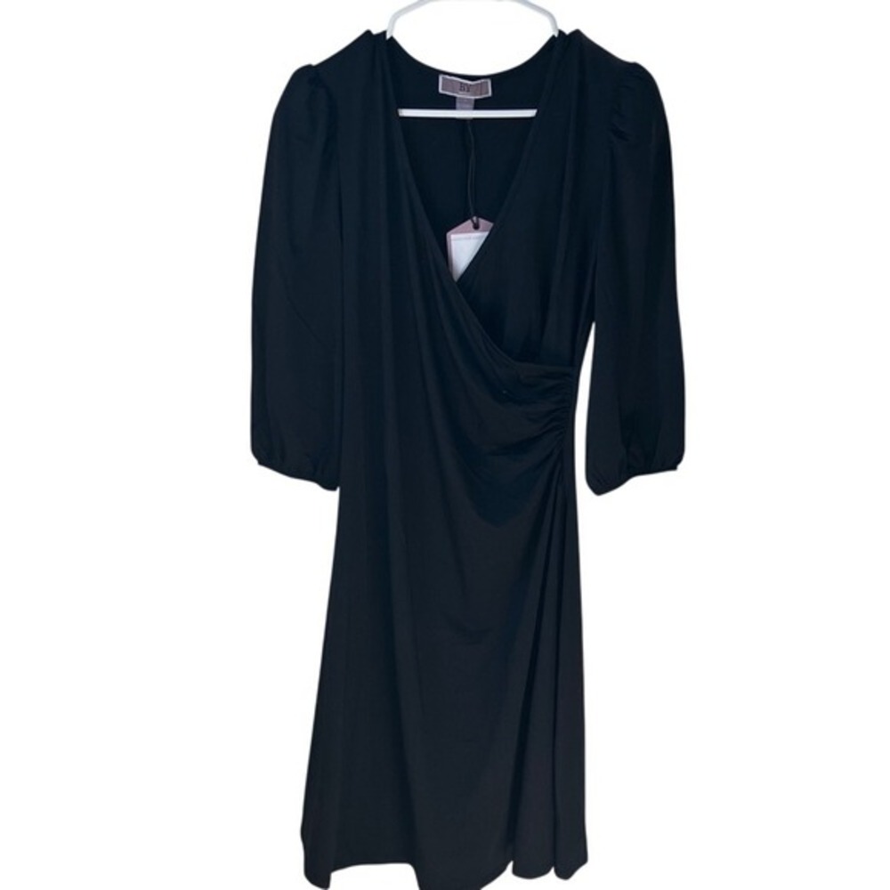Nordstrom BY Design Womens Black V-Neck Ruched Side Wrap‎ Dress Small NWT